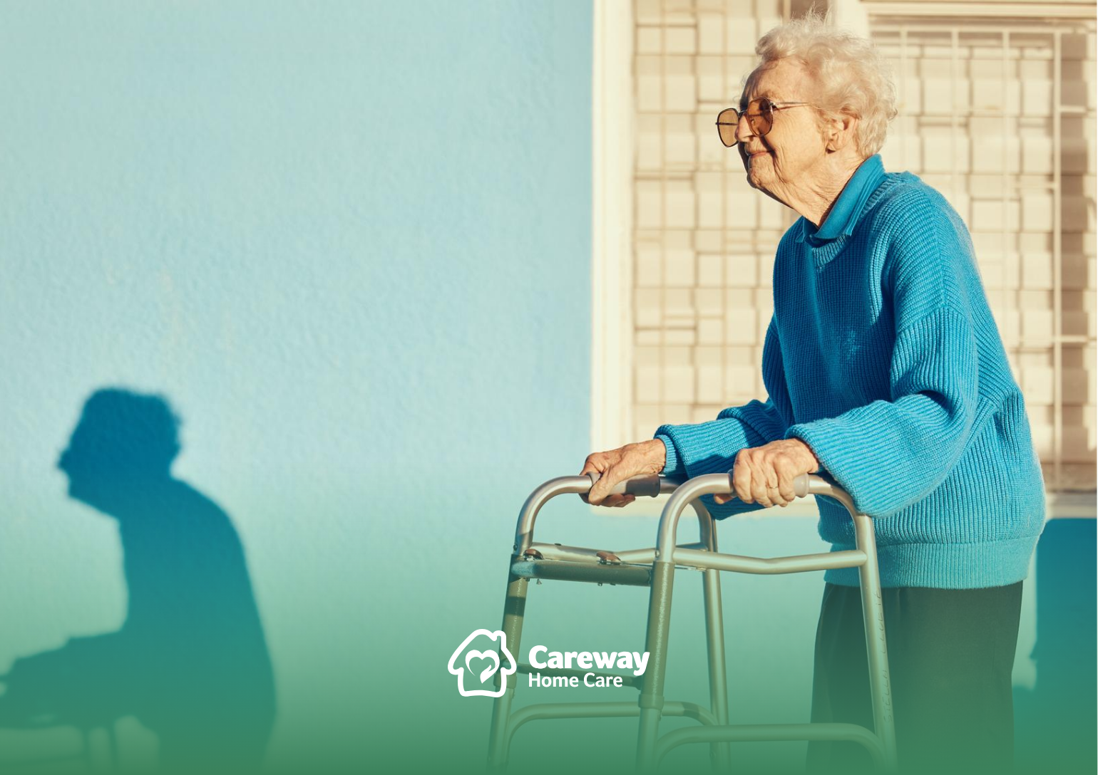 A senior with limited mobility walking using a walker