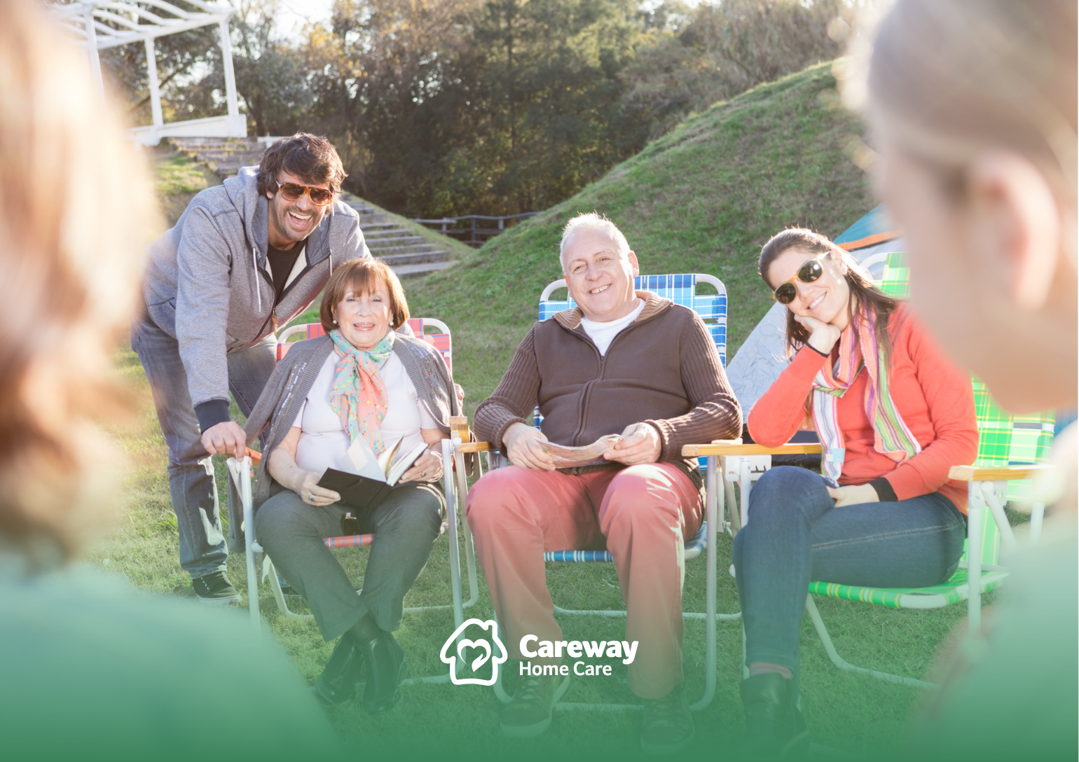 A family happily bonding with one another in an outdoor area in Pennsylvania