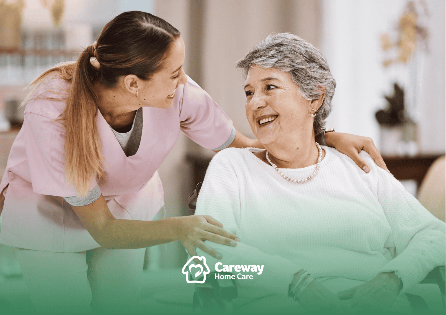 A senior from a hospital talking to a home caregiver